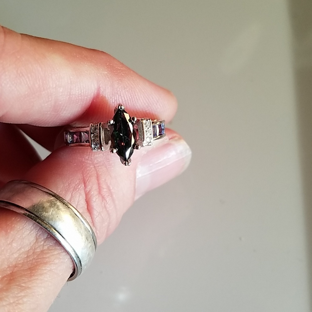 Marquise rainbow and emerald cut amethyst ring